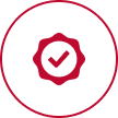 A red and white icon of a check mark.
